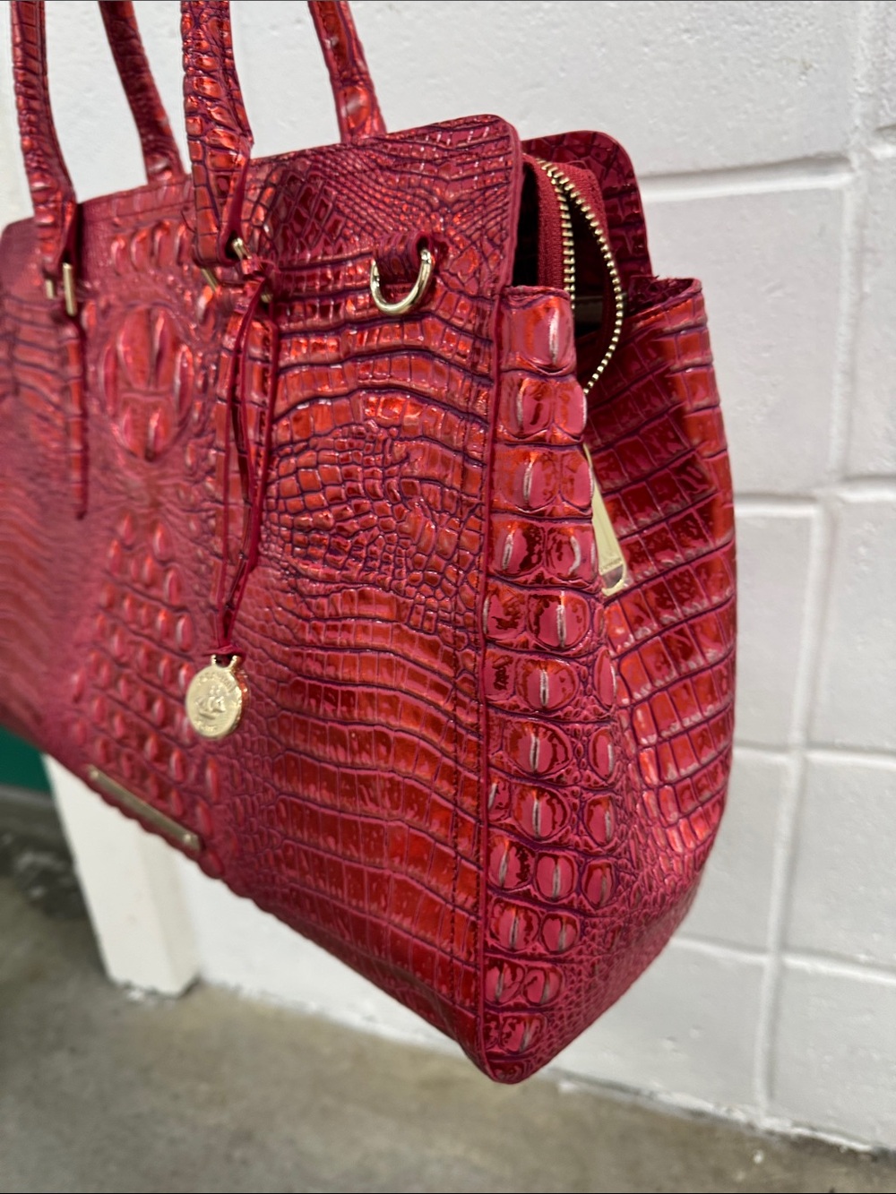 Brahmin “Finley Carryall Red Dragon” Croc-Embossed Satchel - Picture 8 of 9